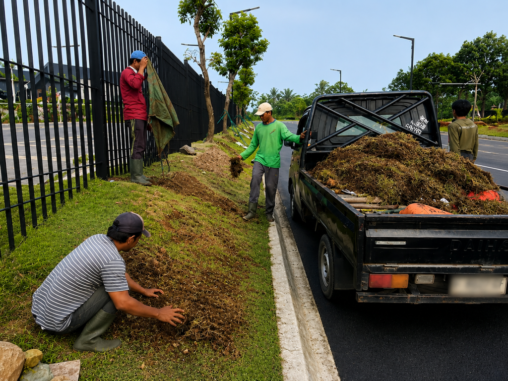 proses penanaman rumput peking dan gajah oleh PT ATN